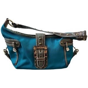 SALE Turquoise Kathy Van Zeeland Handbag w/ Gold Stud Detail & Lots of Pockets!